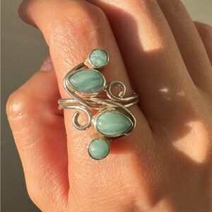 Amazonite Sterling Silver 925 Artisan Multiple Stones Ring, Size 8